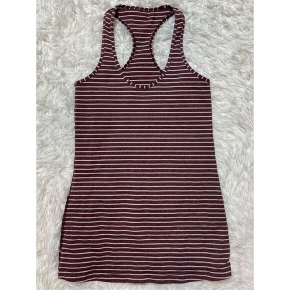 Lululemon Cool Racerback Stripe Heathered Bordeaux Tank Top Size 2 XS
